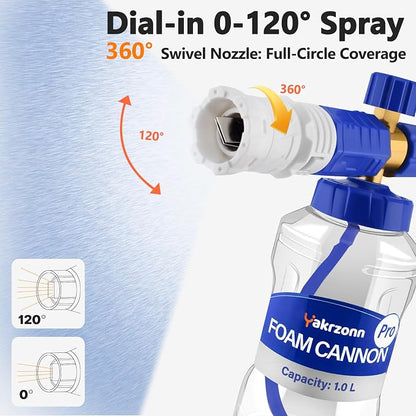 Foam Cannon for Pressure Washer, Professional Car Cannon Lance, 1L Wide Mouth Bottle, 1/4 Inch Quick Connector, 4000 PSI, 360 Rotatable Nozzle, Adjustable Thick Snow Foam, 1.2mm Orifice