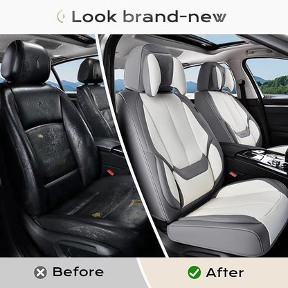 Coverado Seat Covers Full Set, 5 Seats Seat Covers for Cars, Waterproof Nappa Leather Car Seat Covers with Head Pillow, Seat Protectors Car Seat Cushion Universal Fit for Most Cars (Gray&White)