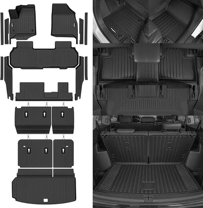 Floor Mats for 2024-2026 Chevy Traverse/2024-2026 GMC Acadia 8 Seat/Bench Seats, Trunk Mat and Backrest Mat & Door Sill Guard All Weather TPE Protector for Chevrolet Traverse Accessories