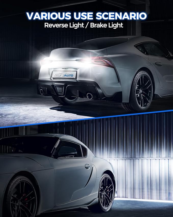 Marsauto Upgraded 7443 7440 LED Bulbs for Reverse Lights, T20 7441 7444 Replacement with Projector for Backup Tail Brake Signal Parking DRL Lights, 6000K Xenon White Pack of 2