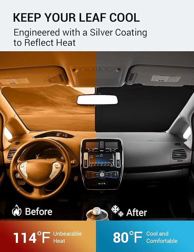 Proadsy 2026 Upgrade Windshield Sun Shade Custom Fit 2011-2017 Nissan Leaf Foldable Front Sunshade Protector Sun Visor Blocks UV Rays Keep Car Cooler