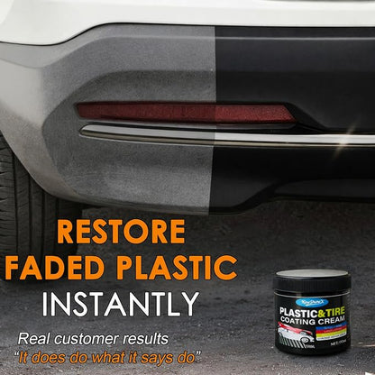 Black Trim Restorer, Plastic Restorer for Cars - Restore Faded Bumpers, Plastic, Trim, Vinyl & Rubber - Car Detailing Kit Tire Shine Applicator Shiny Stuff for Jeep, Truck Car Accessories - 6oz Paste