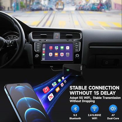 Jemluse Wireless CarPlay Adapter for Apple iPhone - Multi-User Seamless Connection for Convert Wired to Wireless Car Play Adapter - No Latency from iOS 10+ to Screen w/USB C (All Black)