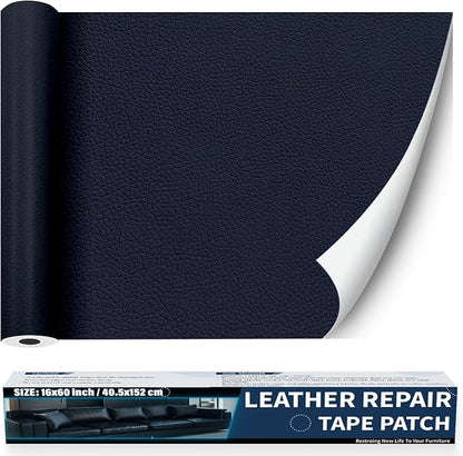 Zenyao Leather Repair Patch Tape - Self Adhesive Leather Repair Kit for Car Seat Furniture, Heavy Duty Vinyl Repair Patch for Couch Sofa, Waterproof Fix for Tears, 16x60 Inch Roll, Navy Blue