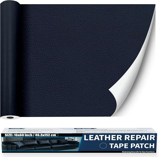 Zenyao Leather Repair Patch Tape - Self Adhesive Leather Repair Kit for Car Seat Furniture, Heavy Duty Vinyl Repair Patch for Couch Sofa, Waterproof Fix for Tears, 12x30 Inch Roll, Navy Blue