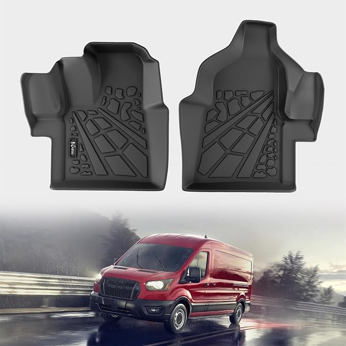 KARPAL Floor Mats for 2020-2026 Ford Transit/E-Transit with Vinyl Flooring (No Transit Connect), Custom Fit TPE All Weather Ford Transit Accessories Front Floor Liner