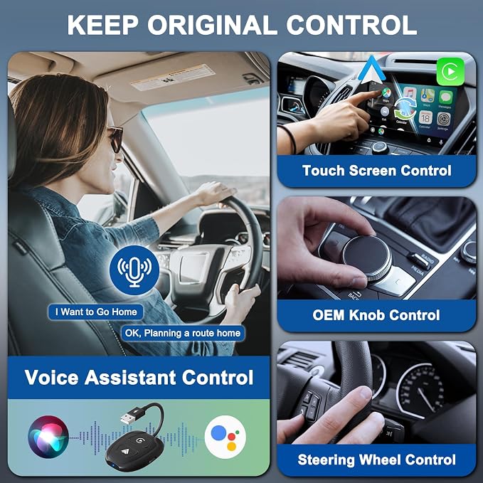 Wireless CarPlay Adapter for iPhone,Converts Factory Wired to Wireless,Plug & Play,Stable Control & No Delay,2025 Upgraded 2 in 1,USB A/C Port to iOS 10+ Android 10.0+