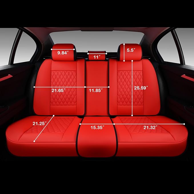 Coverado Car Seat Covers Full Set, Automotive Front and Rear Seat Covers with Backrest, Nappa Leather Car Seat Protectors Waterproof, Universal for Most Vehicles, Red
