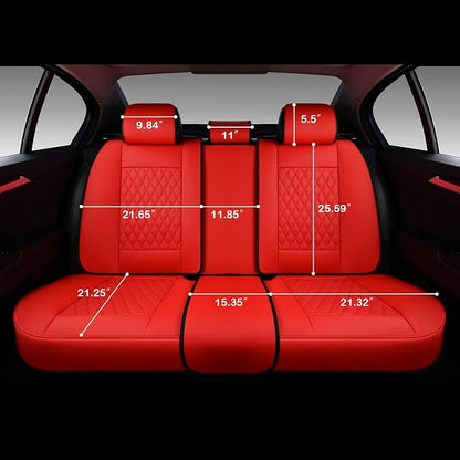 Coverado Car Seat Covers Full Set, Automotive Front and Rear Seat Covers with Backrest, Nappa Leather Car Seat Protectors Waterproof, Universal for Most Vehicles, Red