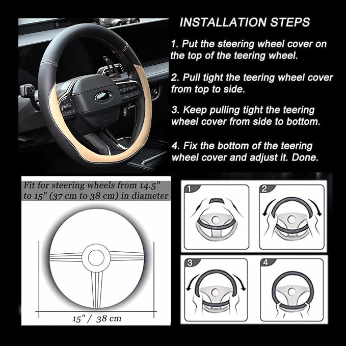 Valleycomfy Microfiber Leather Steering Wheel Cover Universal 15 inch (Beige)