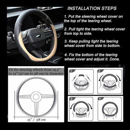 Valleycomfy Microfiber Leather Steering Wheel Cover Universal 15 inch (Beige)