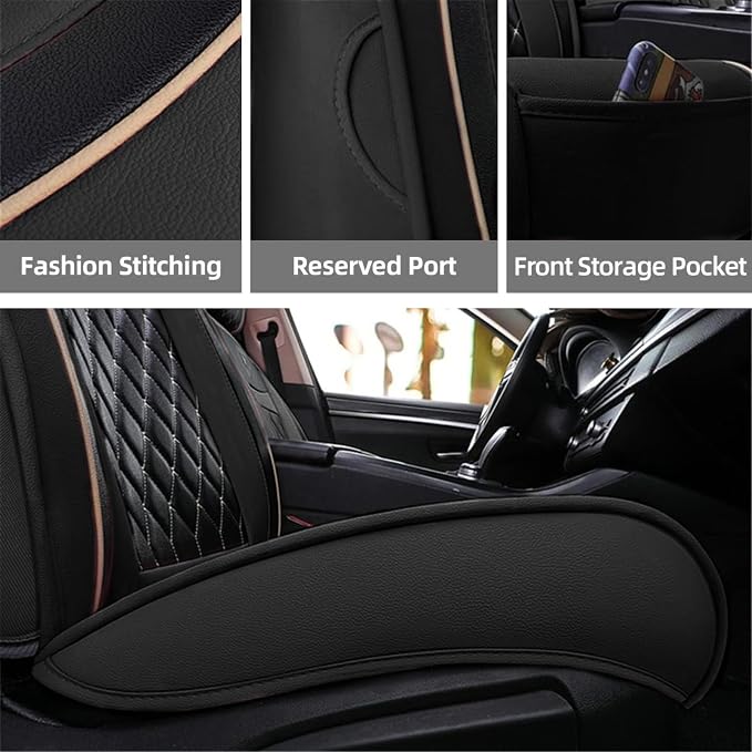 SanQing Car Seat Covers Full Set, Super Luxurious Heavy Universal Duty Waterproof Leather Automotive Vehicle Cover for Cars SUV Pick-up Truck, Non-Slip Seat Car Accessories (Full Set/Black)