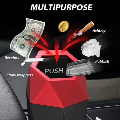 Car Cup Holder Trash Can, Car Trash Can with Lid, Mini Portable Trash Bin for Cars, Small Automatic Garbage Bin, Leakproof Cup Holder Trash Bin for Auto,Home,Office, Car Accessories (1, Red)