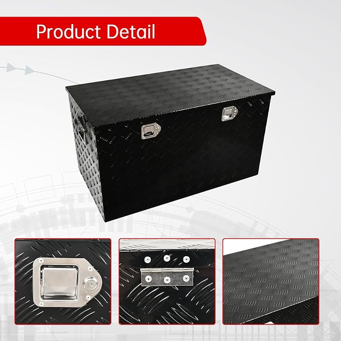 44''Inch Aluminum Truck Tool Box Truck Bed Toolbox Truck Trailer Chest Box Trailer Underbody Storage Organizer Waterproof Square Storage Organizer w/Lock & Keys Black(‎44" x24''x24'')