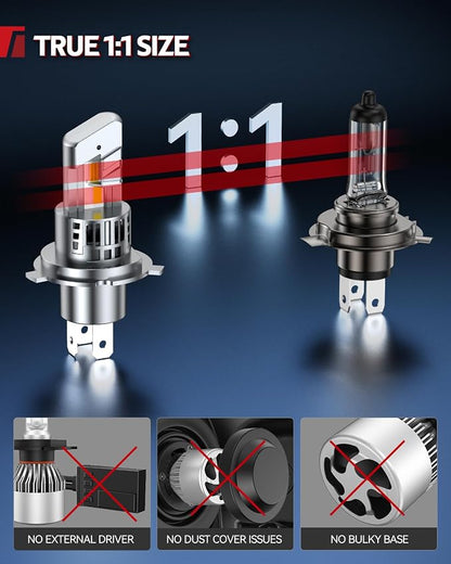 Torchbeam 74000LM 2026 H4 Bulb Lights, 6500K Cool White, 120,000 Hours, 15X Brighter, Fits 99% Vehicles, Plug and Play, Pack of 2