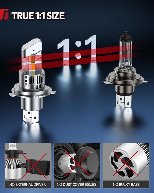 Torchbeam 74000LM 2026 H4 Bulb Lights, 6500K Cool White, 120,000 Hours, 15X Brighter, Fits 99% Vehicles, Plug and Play, Pack of 2