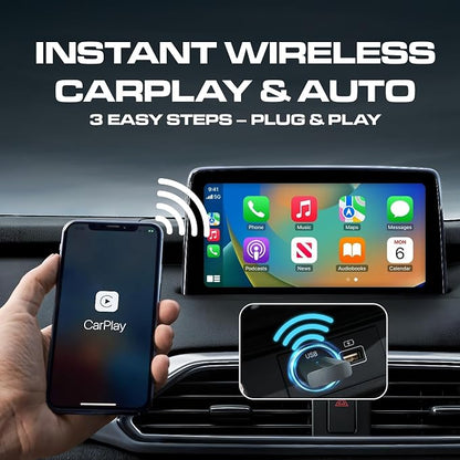 2026 Zovlec Apple CarPlay, Android Auto Wireless Adapter, Plug & Play Dongle for iPhone iOS 10+, Android 11+, USB Carplay, Fast Auto-Connect