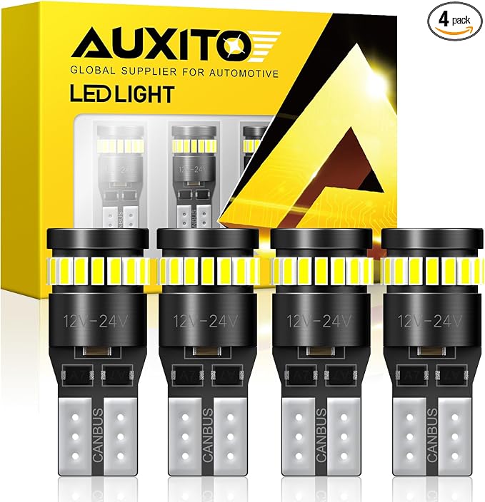 AUXITO 194 LED Bulb 6000K White Canbus Error Free, 168 175 2825 W5W T10 LED Replacement Light Kit for Car Interior Map Marker License Plate Parking Dome Lights, Pack of 4