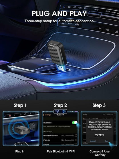 Wireless Carplay Adapter for Apple iPhone: 2025 Upgraded Mini Car Play Dongle Convert Factory Wired to Wireless - Stable Control & No Delay USB Carplay Adapter for Cars from 2016 & iOS 10+