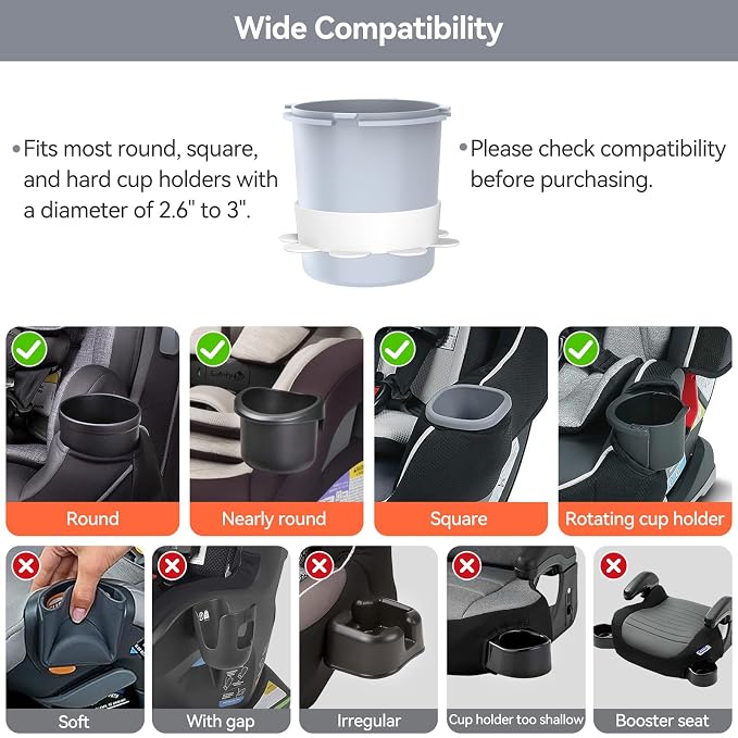 Car Seat Cup Holder Snack Tray: Travel Tray for Kids Car Seat Food Tray for Kids Travel, Toddler Carseat Eating Plate Table, Kid Road Trip Table Essentials Accessories, Grey