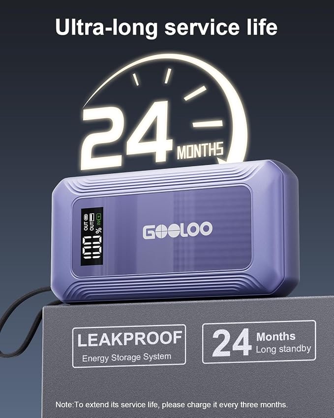 GOOLOO G7 3000A Jump Starter with Built-in Cable,Portable Power Pack for 45W Fast Charging,12V SuperSafe Lithium Jump Box, Battery Booster Pack Up to 8.5L Gas or 6.0L Diesel Engine