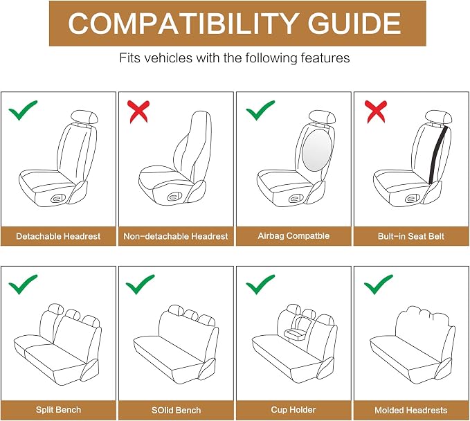 HAIYAOTIMES Leather Car Seat Covers Full Set, Waterproof Faux Leather Seat Covers for Cars, Non-Slip Car Interior Covers Universal Fit for Most Cars Sedans Trucks SUVs, Beige