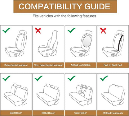 HAIYAOTIMES Leather Car Seat Covers Full Set, Waterproof Faux Leather Seat Covers for Cars, Non-Slip Car Interior Covers Universal Fit for Most Cars Sedans Trucks SUVs, Beige