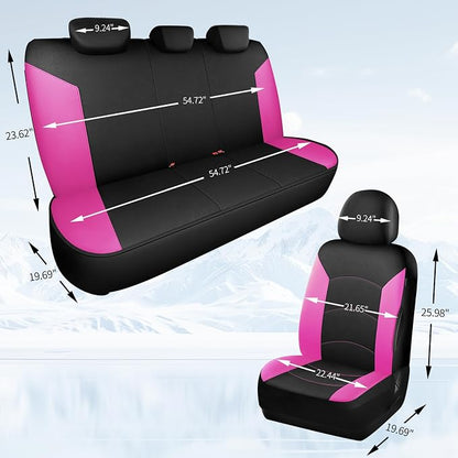 HChengkikz Car Seat Covers Full Set, Waterproof Neoprene Seat Covers, Airbag Compatible, Universal All Season Automotive Seat Covers for Most Cars, SUVs, Trucks (Black + Pink)