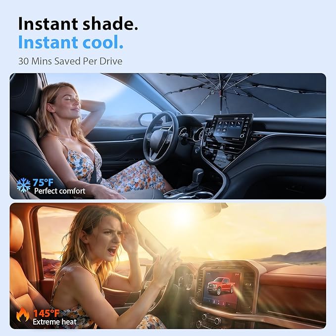 2026 Upgraded Windshield Sun Shade Umbrella for Toyota Camry [Precision Custom Fit, Superior UV & Heat Block] Cooling Tech Fabric, Durable Foldable with Storage Bag, Fits 2000-2026