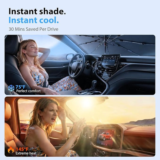 Car Windshield Sun Shade Umbrella [2026 Ice Shield] Custom Fit: Toyota Camry, Corolla, Ford Ranger, GMC-Acadia, Nissan-Kicks, Mazda-CX-90, Buick-Encore GX & More Sedan/Pickup Car Accessories