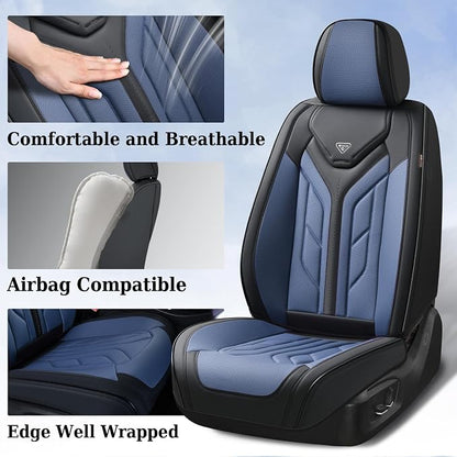 Coverado Seat Covers, Car Seat Covers Front Seats, Leather Seat Covers for Cars, Automotive Seat Covers Car Seat Protector Car Seat Cushion Universal Fit for Most Sedans SUV Pick-up Truck(Black&Blue)