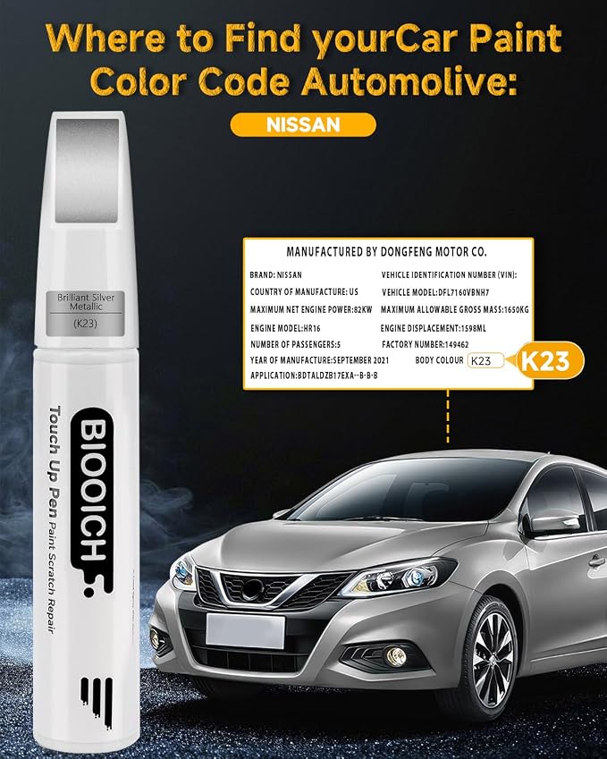 Touch Up Paint Pen Exact Color Match Car Chip and Scratch Repair (for Nissan, Brilliant Silver Metallic(K23))