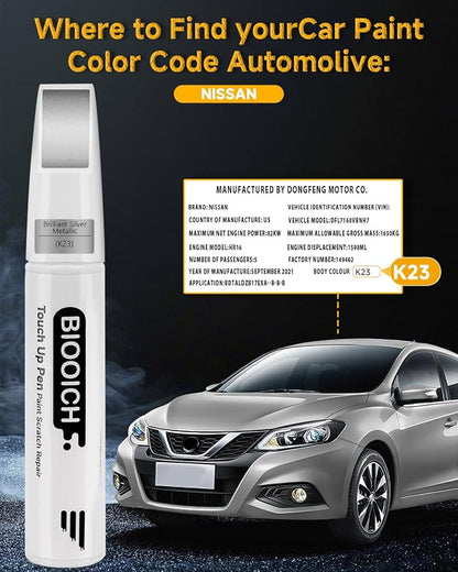 Touch Up Paint Pen Exact Color Match Car Chip and Scratch Repair (for Nissan, Brilliant Silver Metallic(K23))