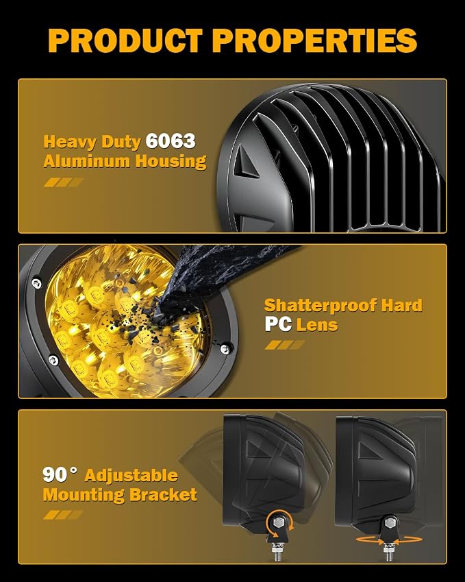 Auxbeam 4 Inch 90W Amber LED Fog Lights, 9000LM Super Bright Round Offroad Driving Pods, P4 Series Spot Beam Bumper Ditch Lights for Trucks, SUVs, Jeep Wrangler, ATV/UTV, Motorcycle, 2-Pack
