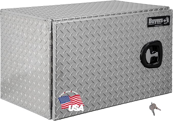 Buyers Products 1705203 Underbody Truck Tool Box with Barn Doors, 18x18x30 Inch, Diamond Tread Aluminum, Made in USA, Compression Latch, Weather Resistant, Toolbox for Flatbeds, Trailers & Work Trucks
