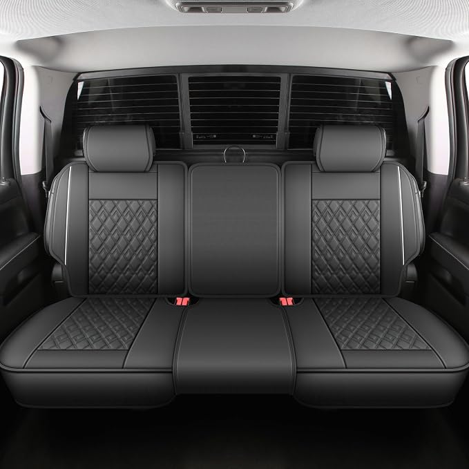 JOJOBAY Chevy Silverado Seat Covers,Leather Seat Covers for GMC Sierra,Custom Fit 2007-2026 1500 2500HD 3500HD Crew Double Extended Regular Cab,LT LZT RST(Rear Seat Covers,Black White)