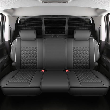 JOJOBAY Chevy Silverado Seat Covers,Leather Seat Covers for GMC Sierra,Custom Fit 2007-2026 1500 2500HD 3500HD Crew Double Extended Regular Cab,LT LZT RST(Rear Seat Covers,Black White)