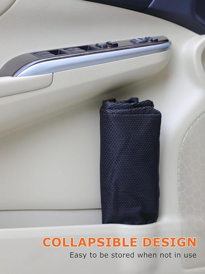 Ginsco New Leak-Proof Travel Car Trash Bag, 3.5 Gallons Large Capacity Hanging Car Trash Can with Hook and Loop Lid and Handle, Multipurpose Trash Bin with Storage Pockets for SUV RV Camping (Black)