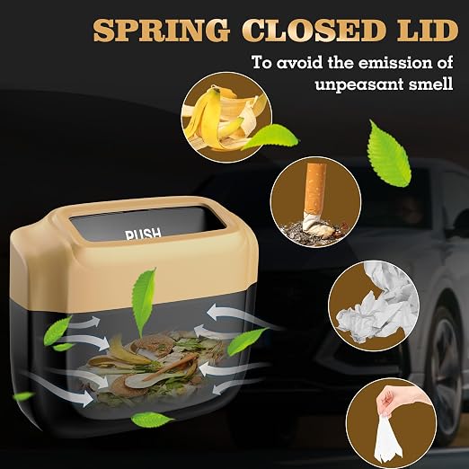 Car Trash Can with Lid，Built-in Storage Garbage Bag，Leakproof Vehicle Trash，Car Accessories for Interior,Mini Garbage Bin for Automotive, Home, Office, Kitchen, Bedroom，with 30pcs Trash Bags