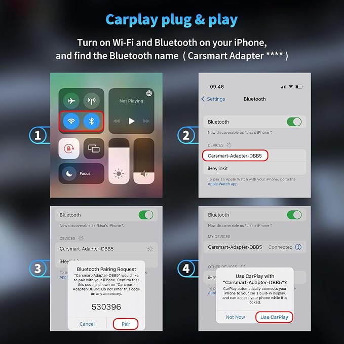 Wireless Carplay Adapter for Apple iPhone, Convert Wired to Wireless Car Play Adapter with Seamless Connection, Mini Appe CarPlay Wireless Adapter Compatible with Cars from 2018 & iOS 10+