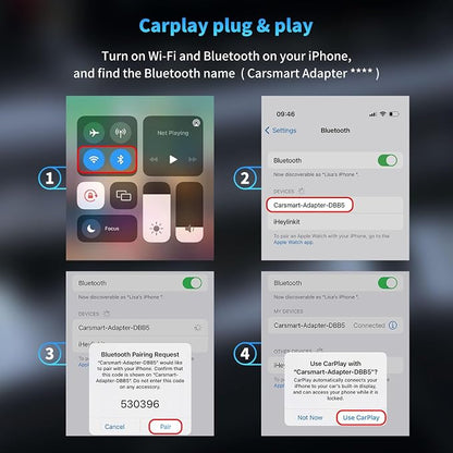 Wireless Carplay Adapter for Apple iPhone, Convert Wired to Wireless Car Play Adapter with Seamless Connection, Mini Appe CarPlay Wireless Adapter Compatible with Cars from 2018 & iOS 10+