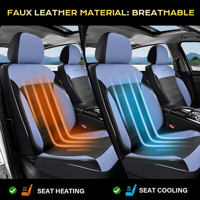 Coverado Leather Car Seat Covers, Waterproof Front Seat Covers 2 Pack, Blue & Black Full Coverage Automotive Seat Cushion Protectors, Universal Fit for Cars SUV Trucks