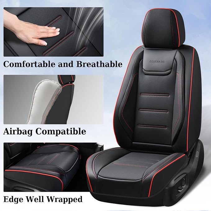 Coverado Car Seat Covers, Front Covers for Cars, Car Seat Cover Front Seats, Car Seat Protector Waterproof, Leather Cushion, Universal Interior Covers Seat Protectors for Most Cars