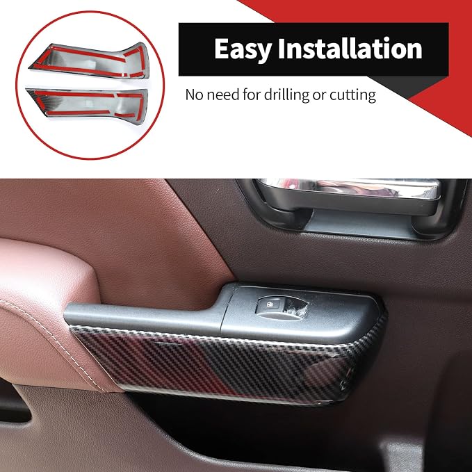 Voodonala for Chevy Silverado Car Door Interior Trim Cover Kits Compatibe with Chevy Silverado 2014-2018(ABS,4pcs/Set,Carbon Fiber Black)