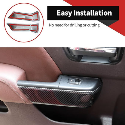 Voodonala for Chevy Silverado Car Door Interior Trim Cover Kits Compatibe with Chevy Silverado 2014-2018(ABS,4pcs/Set,Carbon Fiber Black)