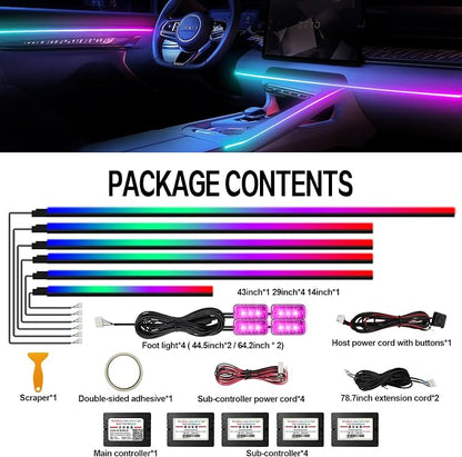 Dreamcolor Acrylic Interior Car Light 10 in 1 Automotive Ambient Light Kits with APP Control 16 Million Color 175 inches Fiber Optic Car LED Strip Light, RGB Music Sync Sound Activated Neon Light Kits