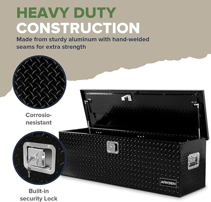 ARKSEN 49 x 15 x 15 Inch Diamond Plate Truck Bed Tool Box, Heavy Duty Waterproof Aluminum Toolboxes Storage Chest with Side Handle & Lock for Pickup Truck Bed, RV & Trailer – Black