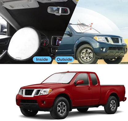 TINGLU Sun Shade for Nissan Frontier 2006-2021 Accessories Windshield Sun Shade Window Shade UV Rays Protection Sun Visor Cover with Steering Wheel Sunshade Storage Bag