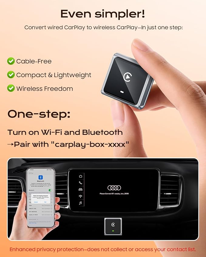 Wireless CarPlay Adapter for iPhone Only, with USB-C | Zero-Latency Auto-Connect GPS, Easy Wired-to-Wireless Conversion for Apple CarPlay, Works with Factory Wired CarPlay, Gray