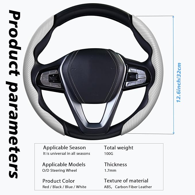 WOCOCN 2pcs Car Steering Wheel Cover,Anti-Skid Carbon Fiber Steering Wheel Protector for Men Women,Multiple Color Options,Universal for Most Car Interiors Accessories (Grey)